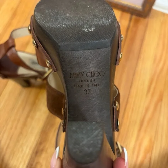Jimmy Choo Brown Leather Suede Sandals - Picture 5 of 6